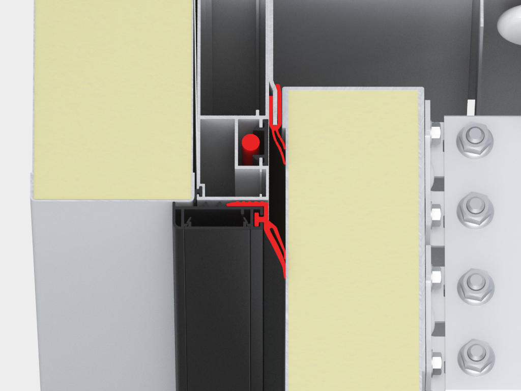Double opening sealing system: a side two-lobe seal is installed between the door leaf and the corner post, an external two-lobe seal is installed between the opening and the shield. The opening is sealed with four seals simultaneously; additional air chambers provide the most reliable sealing.